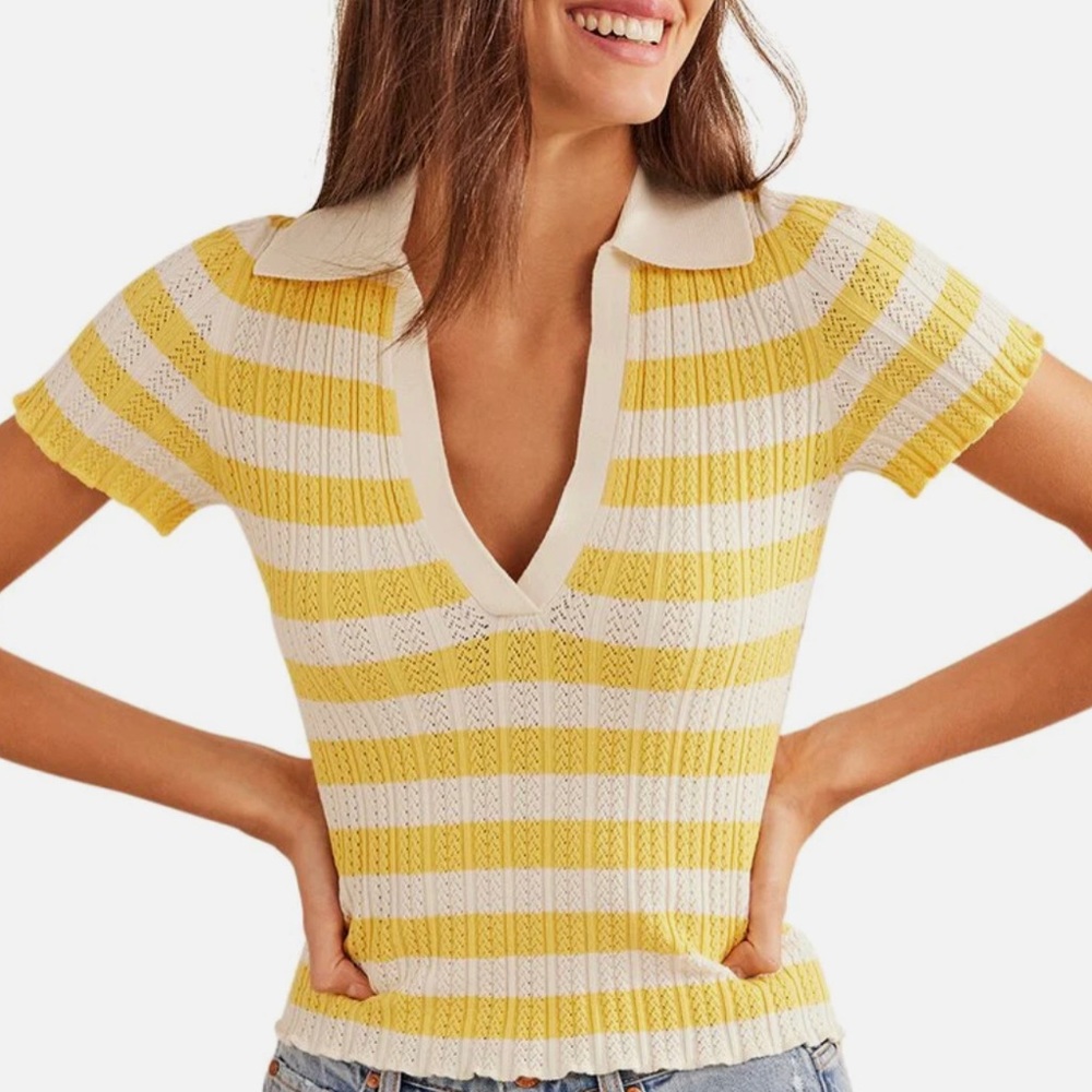 BODEN Ribbed Pointelle Collared Top (S)